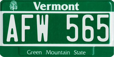 VT license plate AFW565