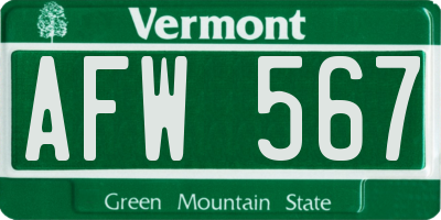 VT license plate AFW567