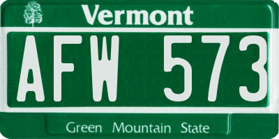 VT license plate AFW573