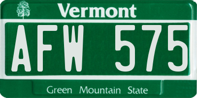 VT license plate AFW575