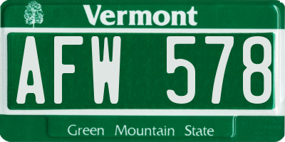 VT license plate AFW578