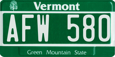 VT license plate AFW580