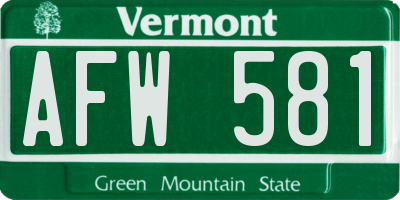 VT license plate AFW581