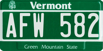 VT license plate AFW582