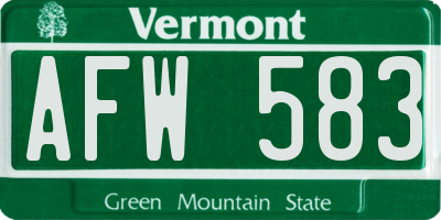 VT license plate AFW583