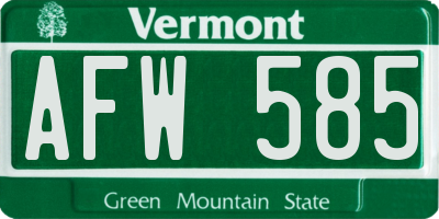 VT license plate AFW585
