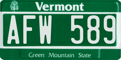 VT license plate AFW589
