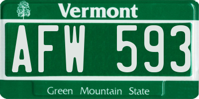 VT license plate AFW593
