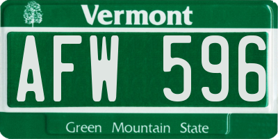 VT license plate AFW596
