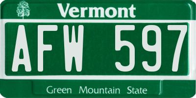 VT license plate AFW597