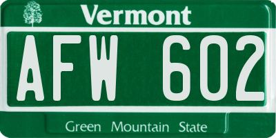 VT license plate AFW602