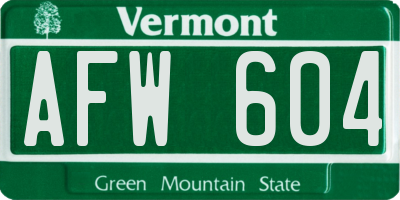 VT license plate AFW604