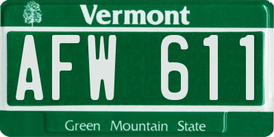 VT license plate AFW611