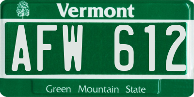 VT license plate AFW612