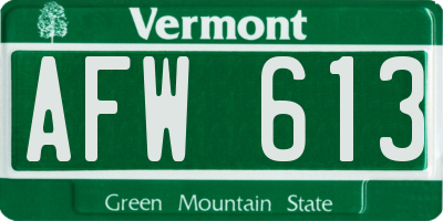 VT license plate AFW613