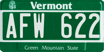 VT license plate AFW622
