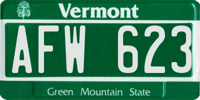 VT license plate AFW623