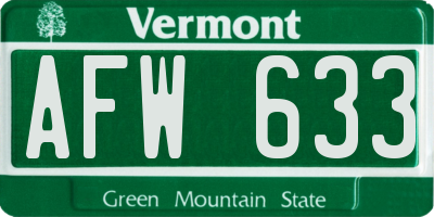 VT license plate AFW633