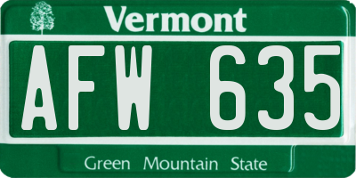 VT license plate AFW635