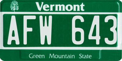 VT license plate AFW643