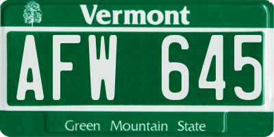 VT license plate AFW645