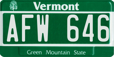 VT license plate AFW646