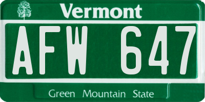 VT license plate AFW647