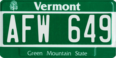 VT license plate AFW649