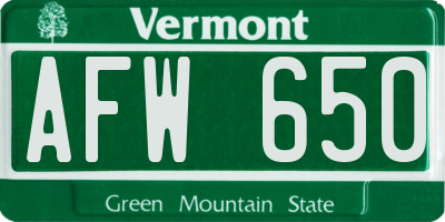 VT license plate AFW650