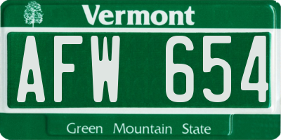 VT license plate AFW654