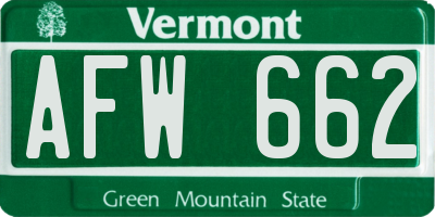 VT license plate AFW662