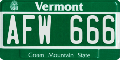 VT license plate AFW666