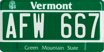 VT license plate AFW667