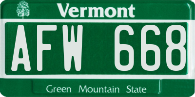 VT license plate AFW668