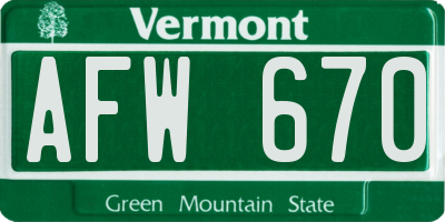 VT license plate AFW670