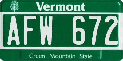 VT license plate AFW672