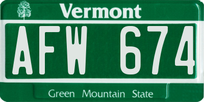 VT license plate AFW674