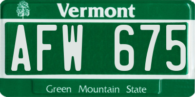 VT license plate AFW675