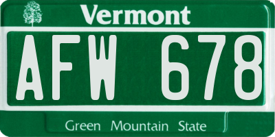 VT license plate AFW678