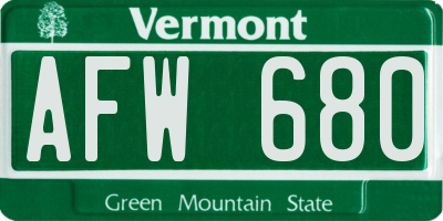 VT license plate AFW680