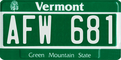 VT license plate AFW681