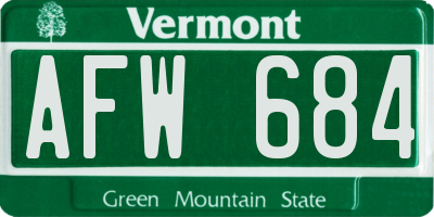 VT license plate AFW684