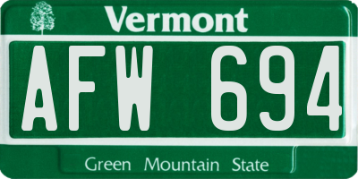 VT license plate AFW694