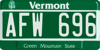 VT license plate AFW696