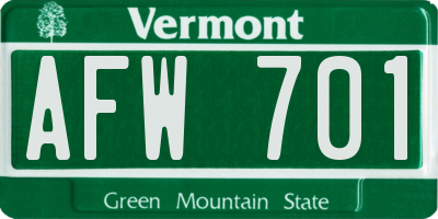 VT license plate AFW701