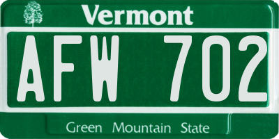 VT license plate AFW702