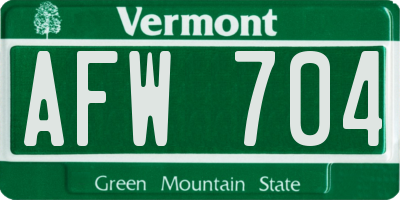 VT license plate AFW704