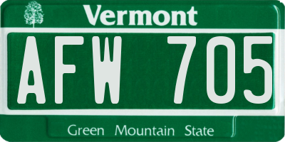VT license plate AFW705