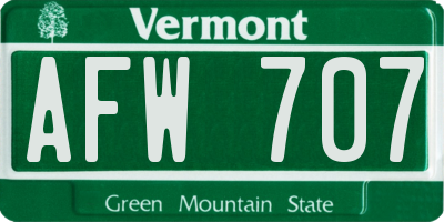 VT license plate AFW707