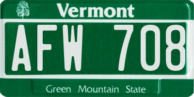 VT license plate AFW708